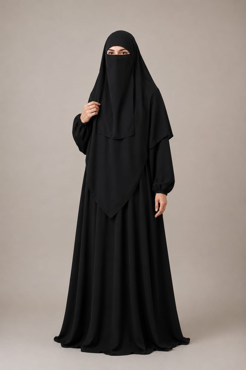 3 Piece Abaya Set (Abaya  Khimar  Niqab) - BLACK