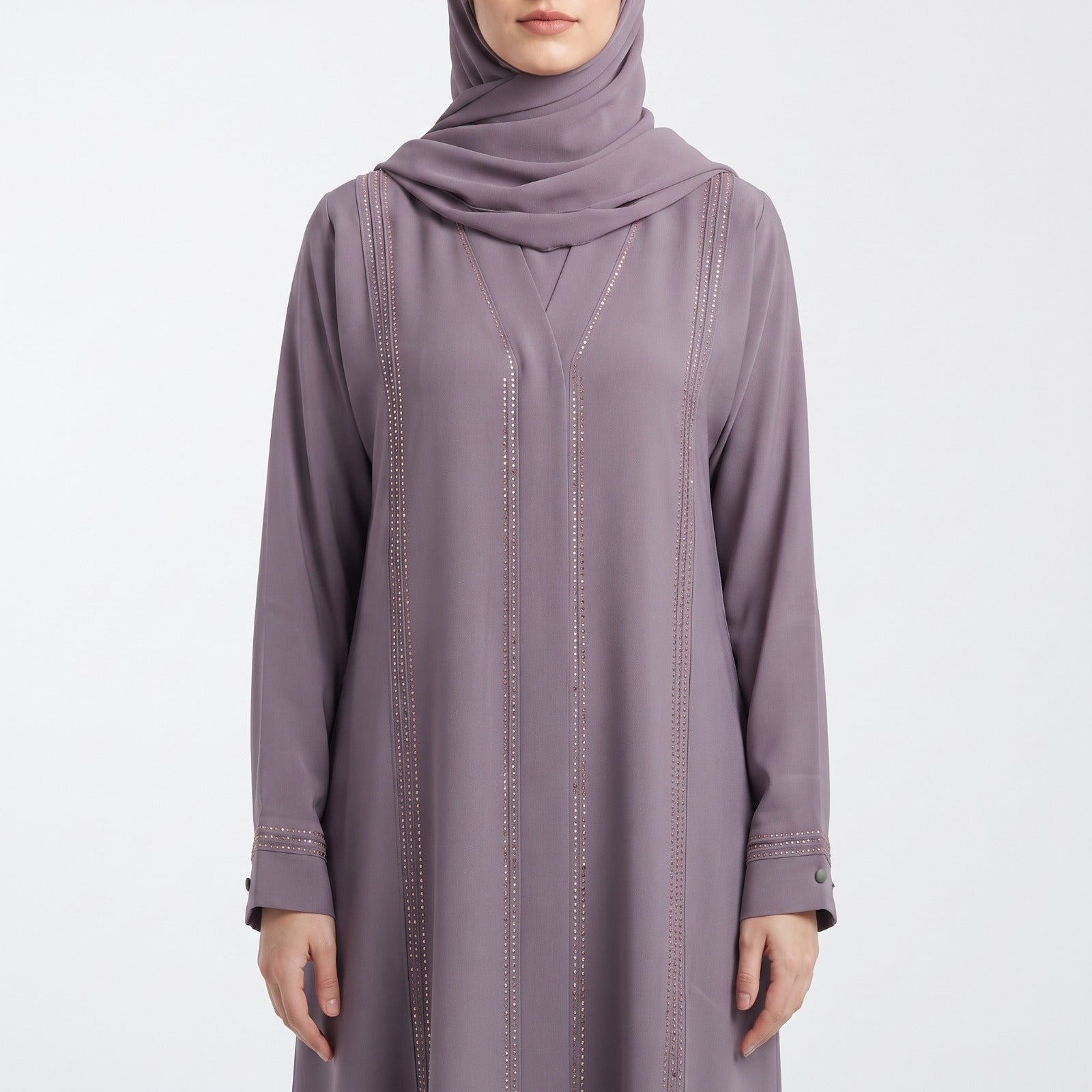 Rimal Embellished Abaya- Mauve