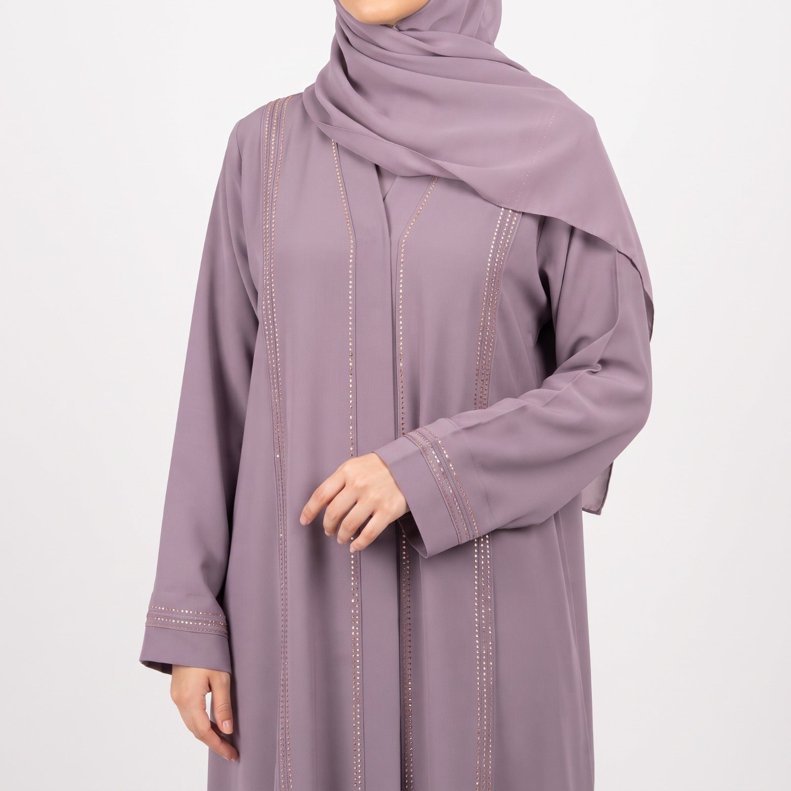 Rimal Embellished Abaya- Mauve