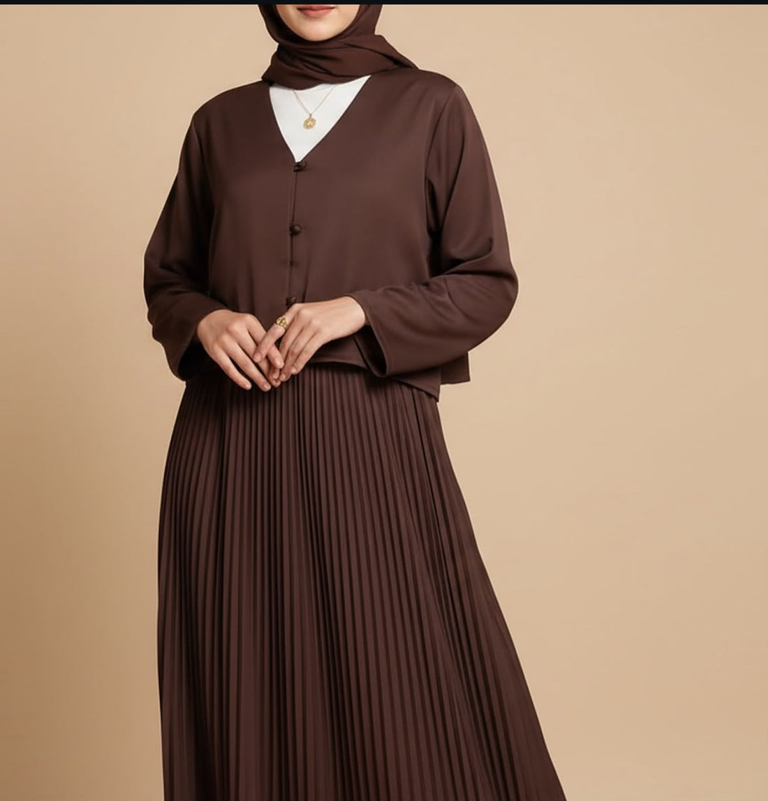 Pleated Skirt  Top - Brown