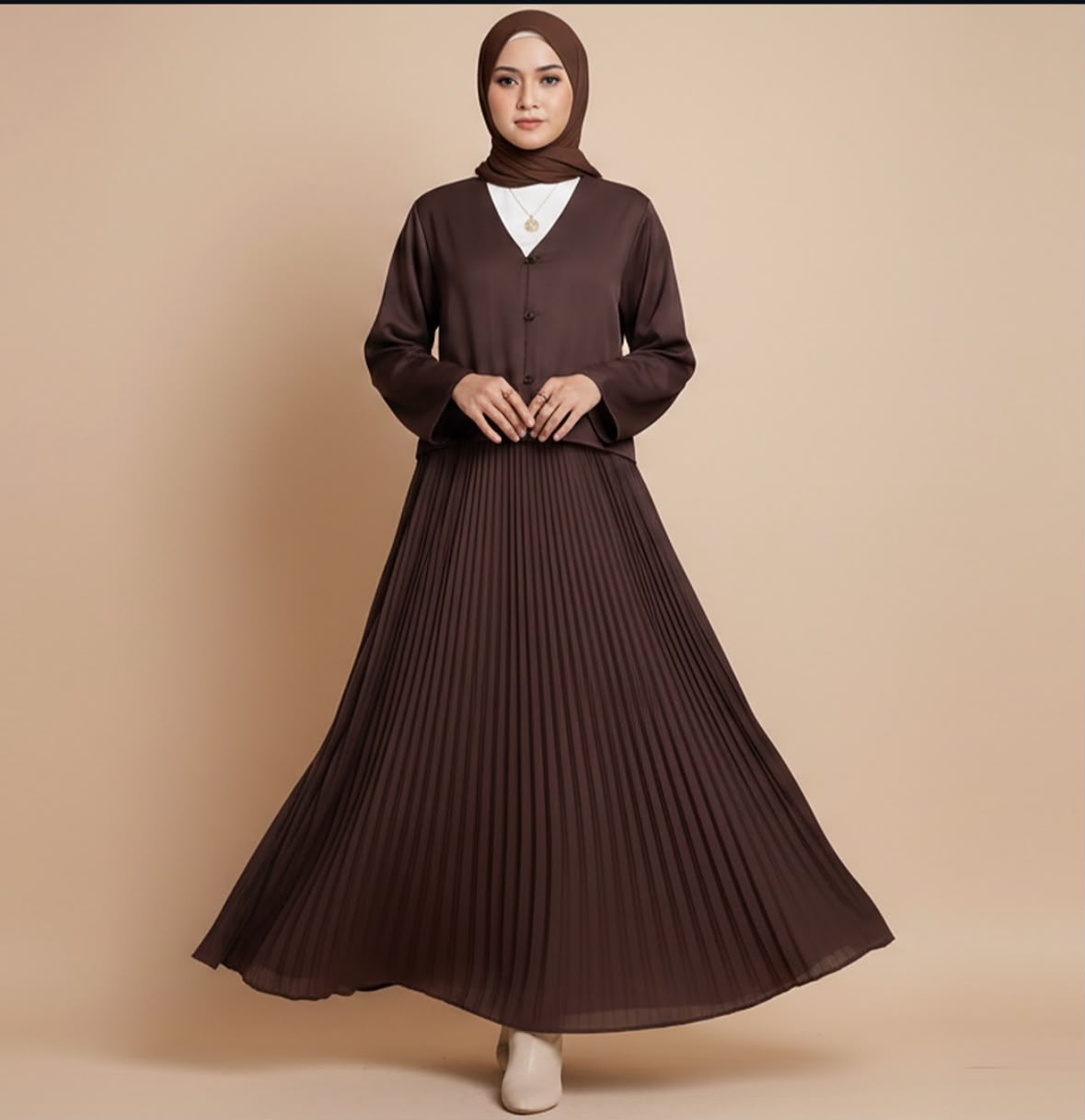 Pleated Skirt  Top - Brown