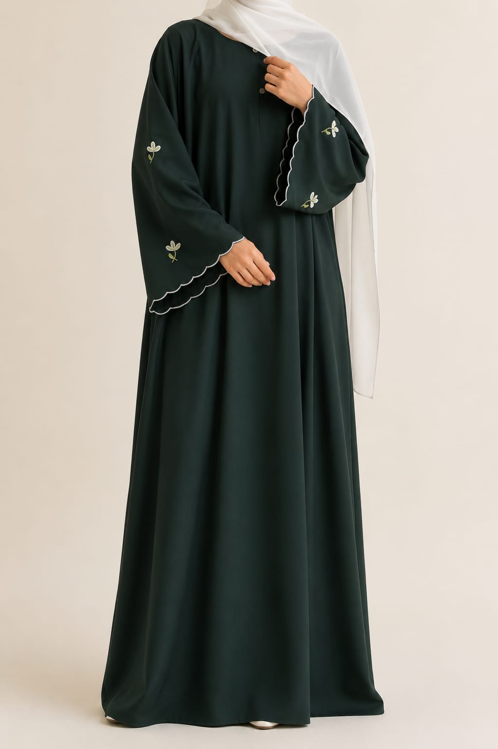 LILIA Embroidered Abaya - Bottle Green