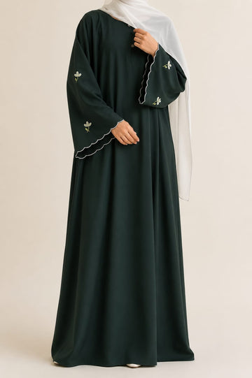 LILIA Embroidered Abaya - Bottle Green