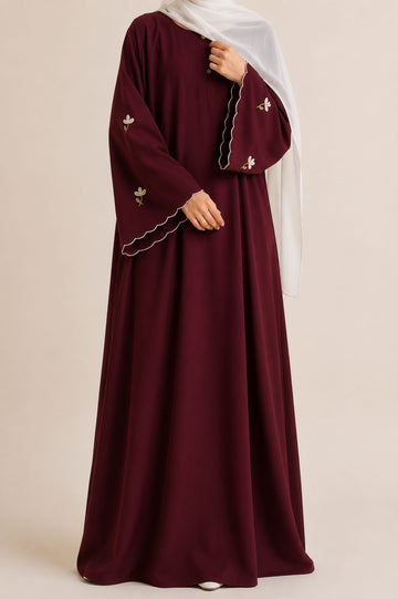 LILIA - Embroidered Abaya - Maroon
