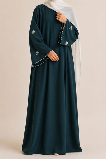 LILIA - Embroidered Abaya - Teal