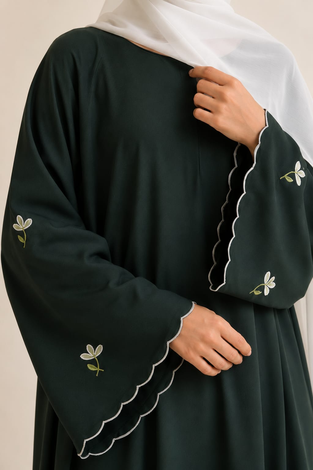 LILIA Embroidered Abaya - Bottle Green