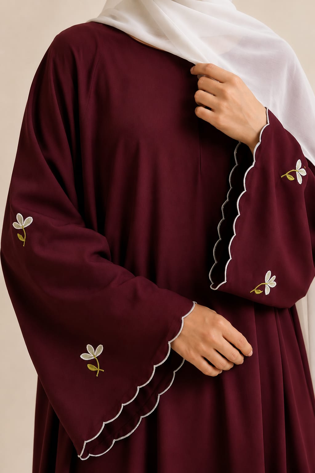 LILIA - Embroidered Abaya - Maroon