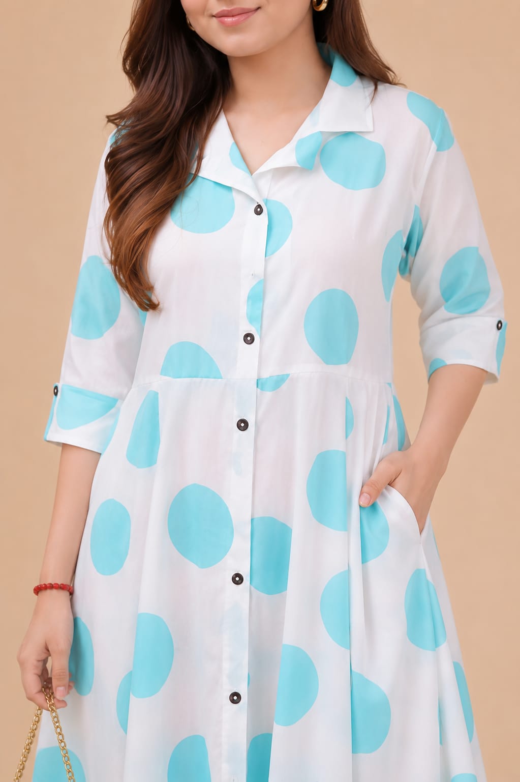 Blue Polka Dots Cotton A Line Dress