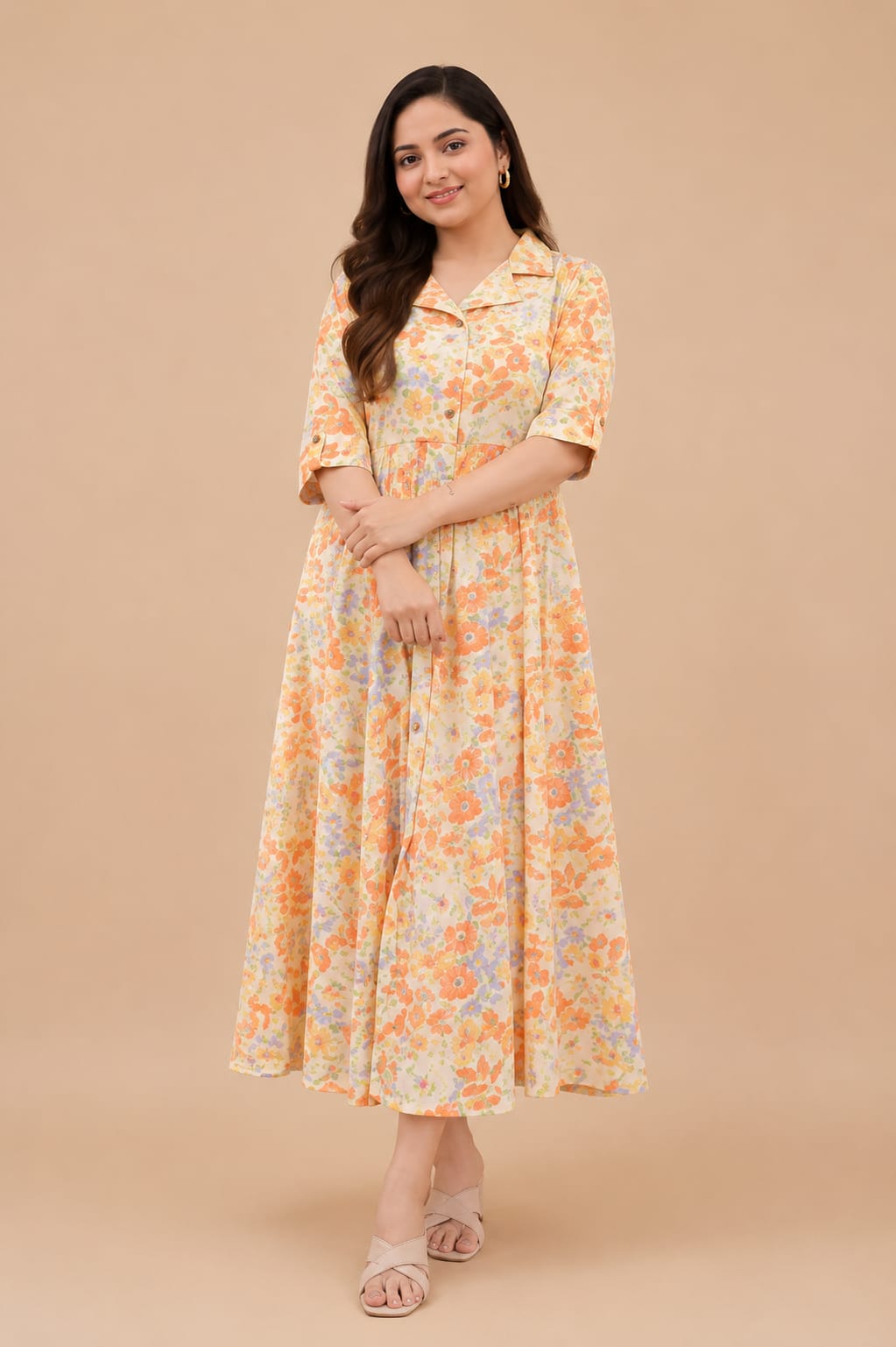 Floral Cotton A Line Dress