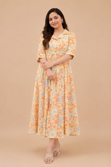 Floral Cotton A Line Dress