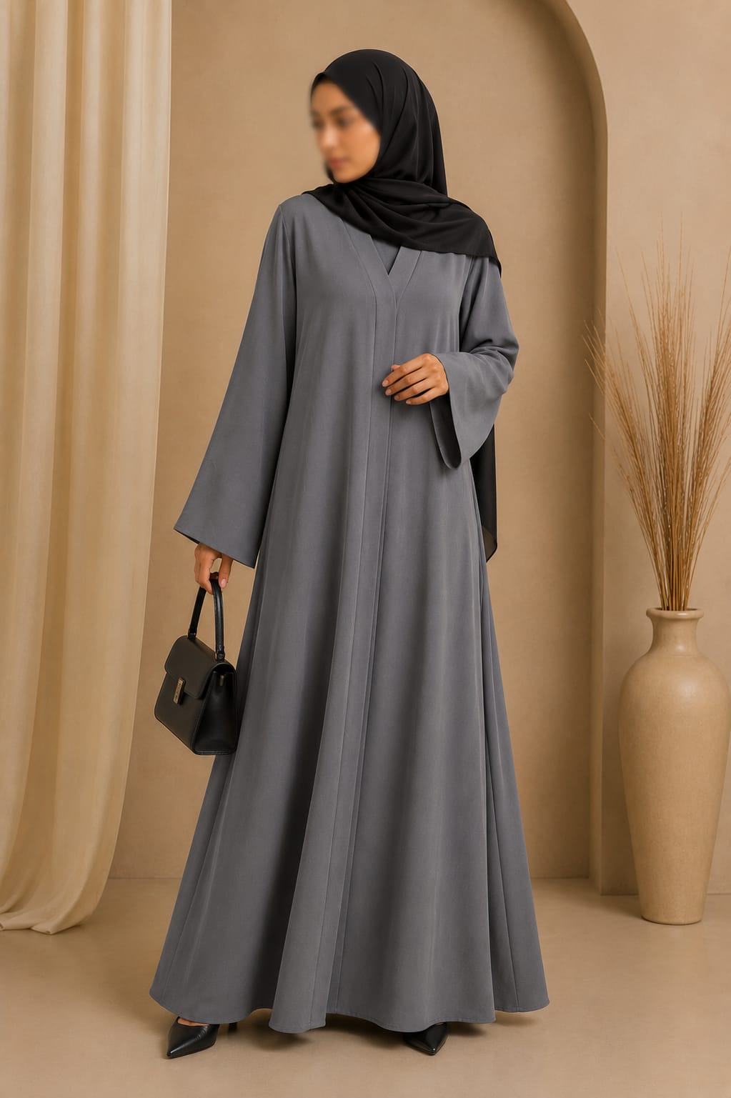 Everyday Front Open Abaya - Ash