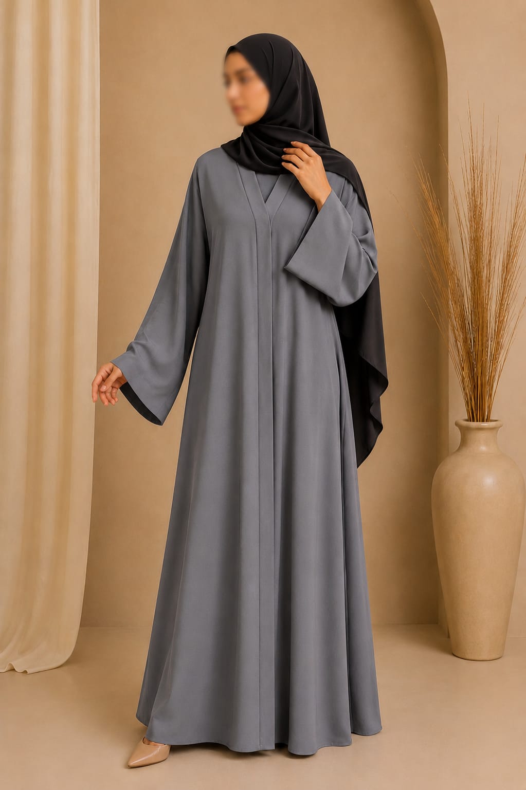 Everyday Front Open Abaya - Ash