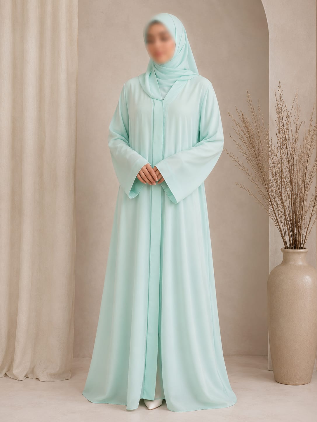 Everyday Front Open Abaya - Aqua