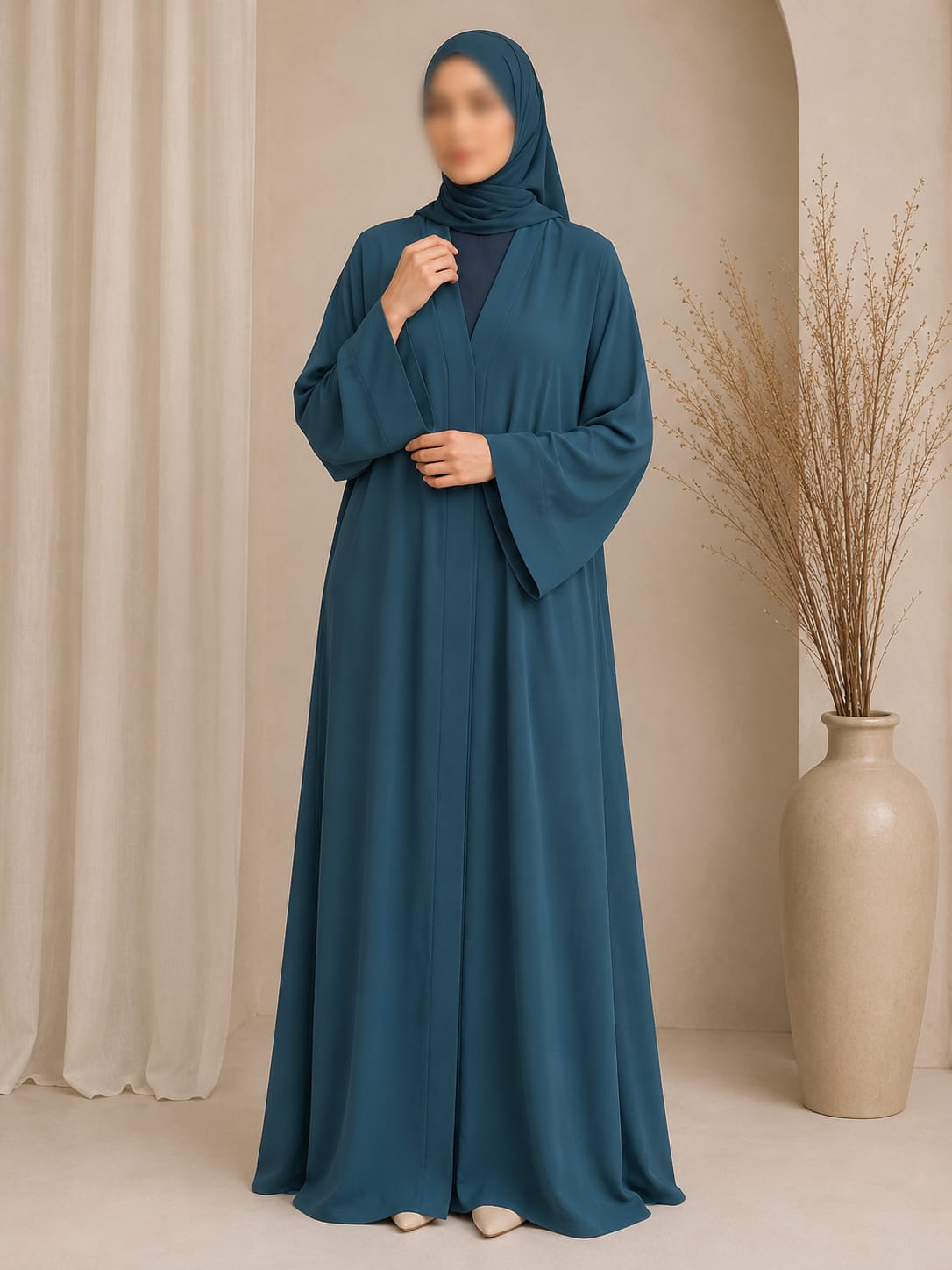 Everyday Front Open Abaya - Teal