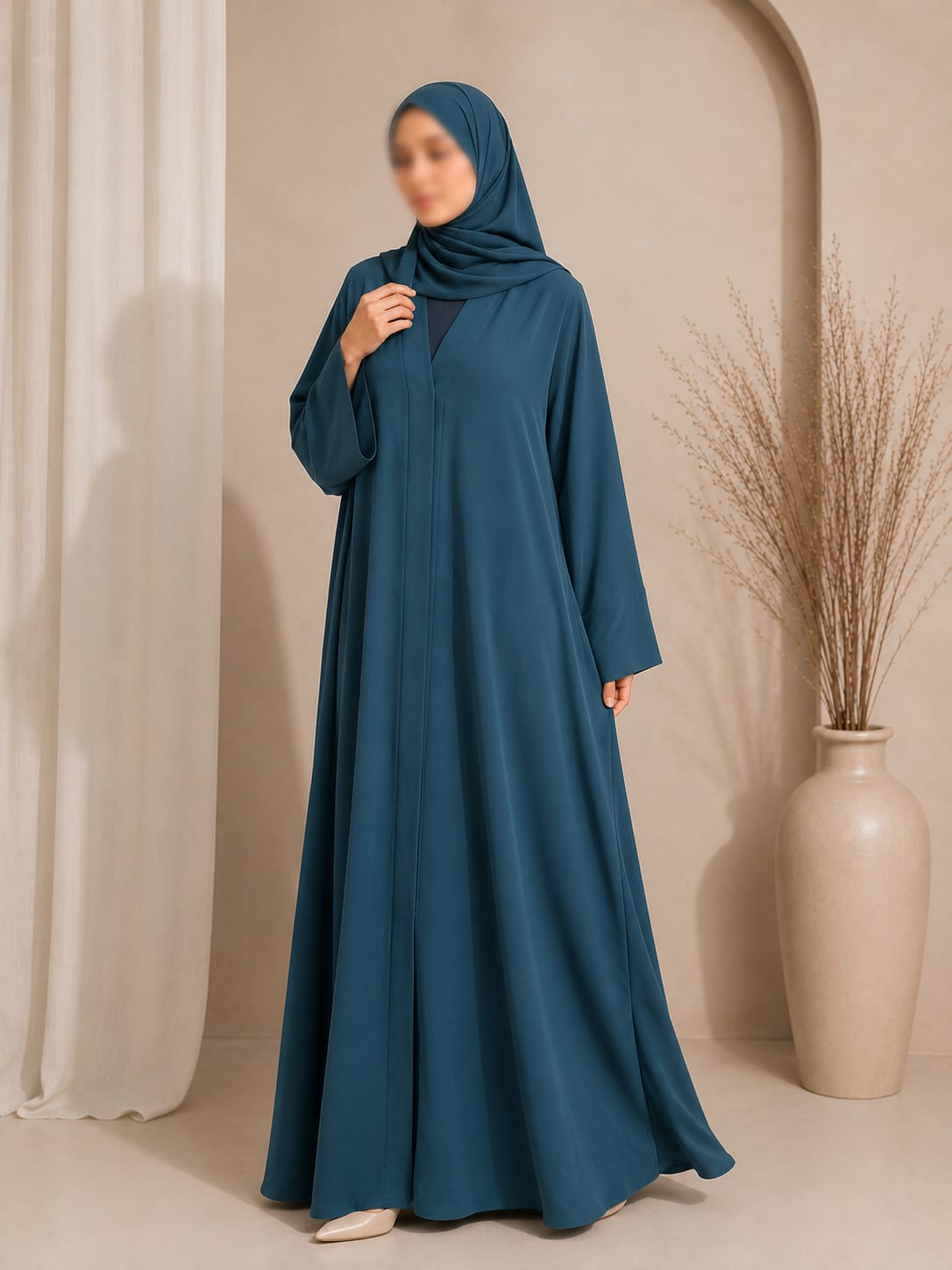 Everyday Front Open Abaya - Teal