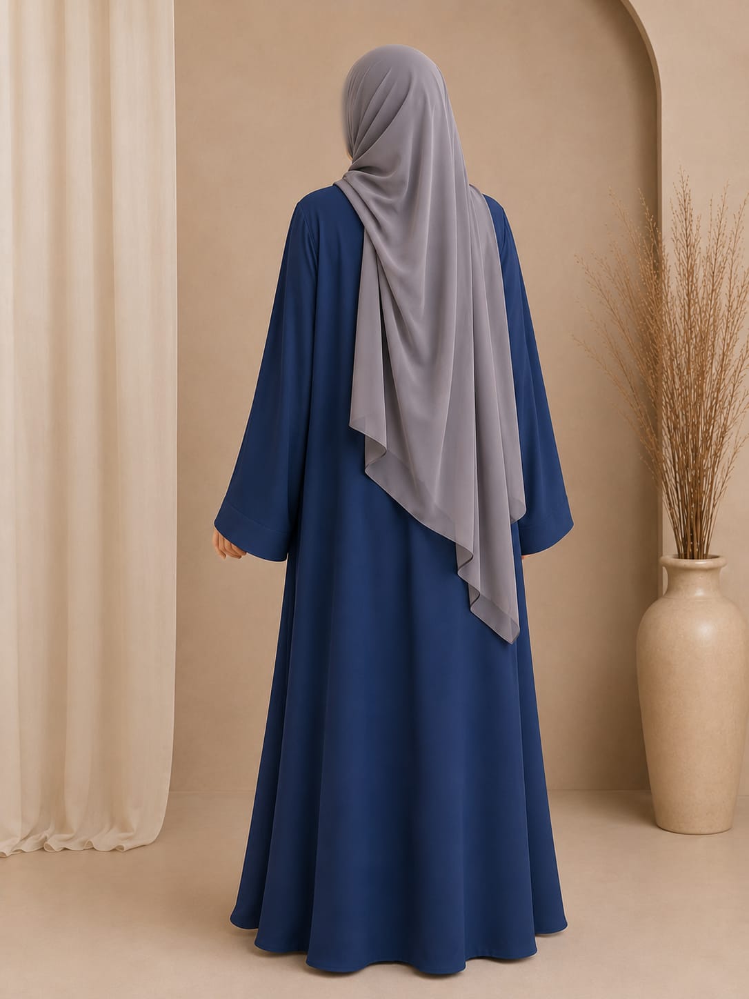 Everyday Front Open Abaya - Navy Blue