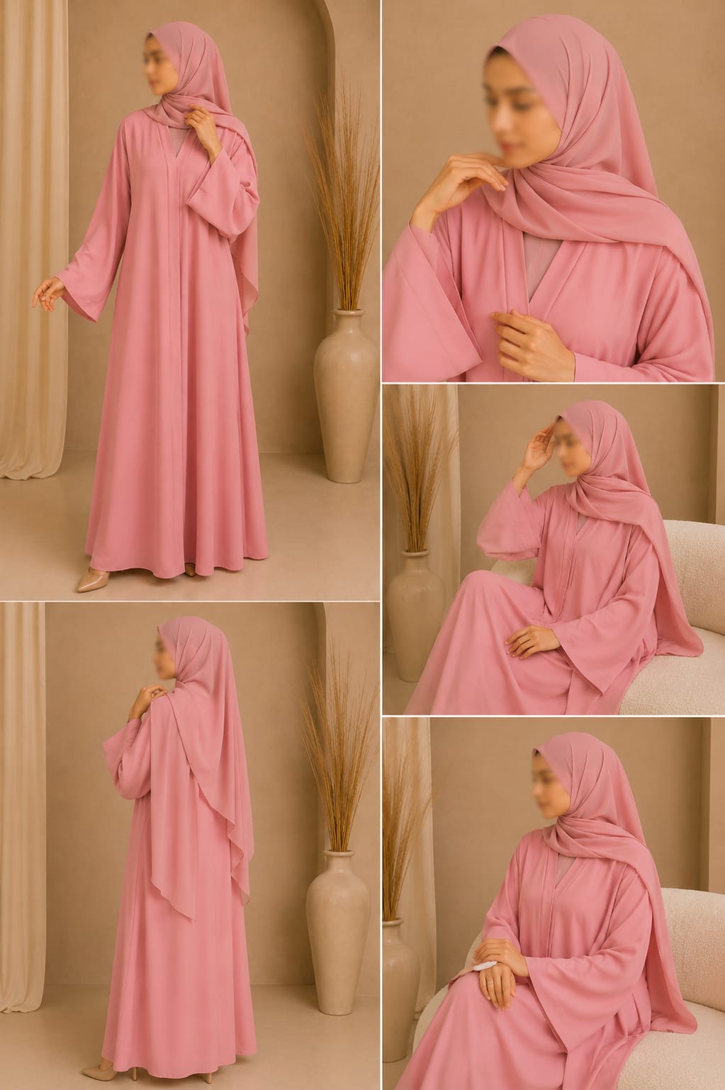 Everyday Front Open Abaya - Blush