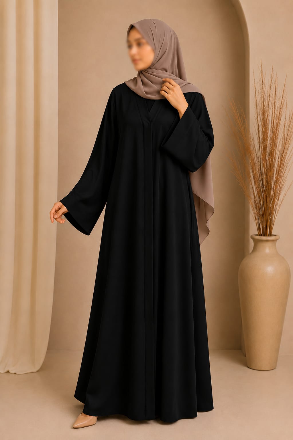 Everyday Front Open Abaya - Black