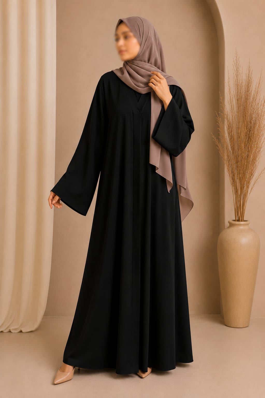 Everyday Front Open Abaya - Black