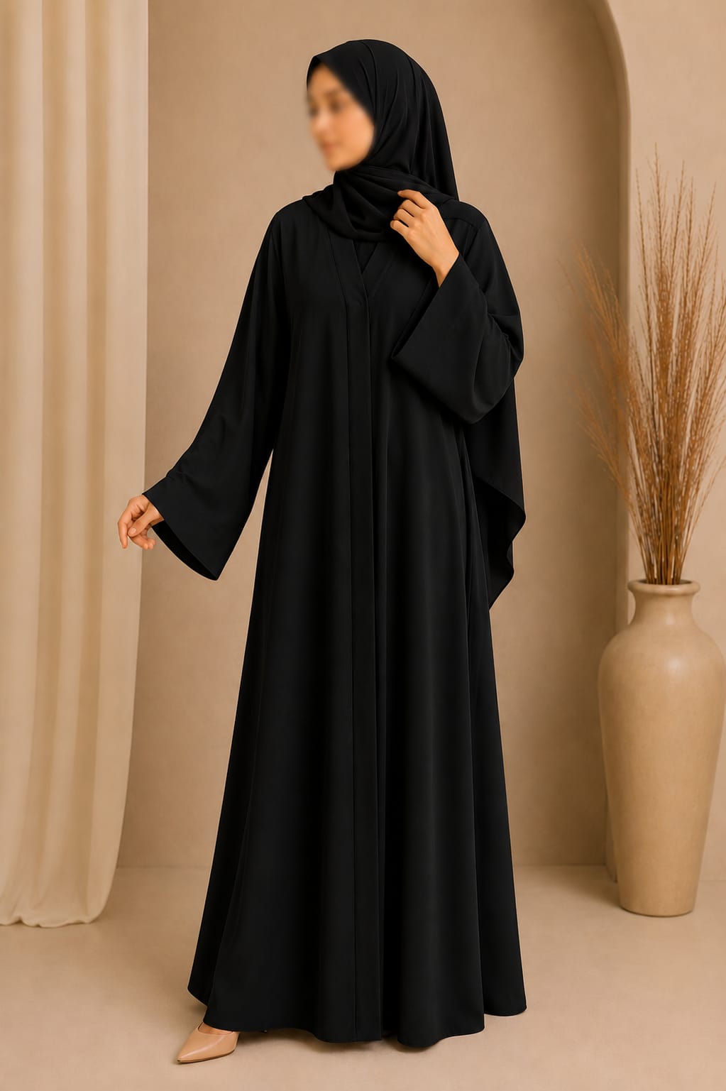 Everyday Front Open Abaya - Black