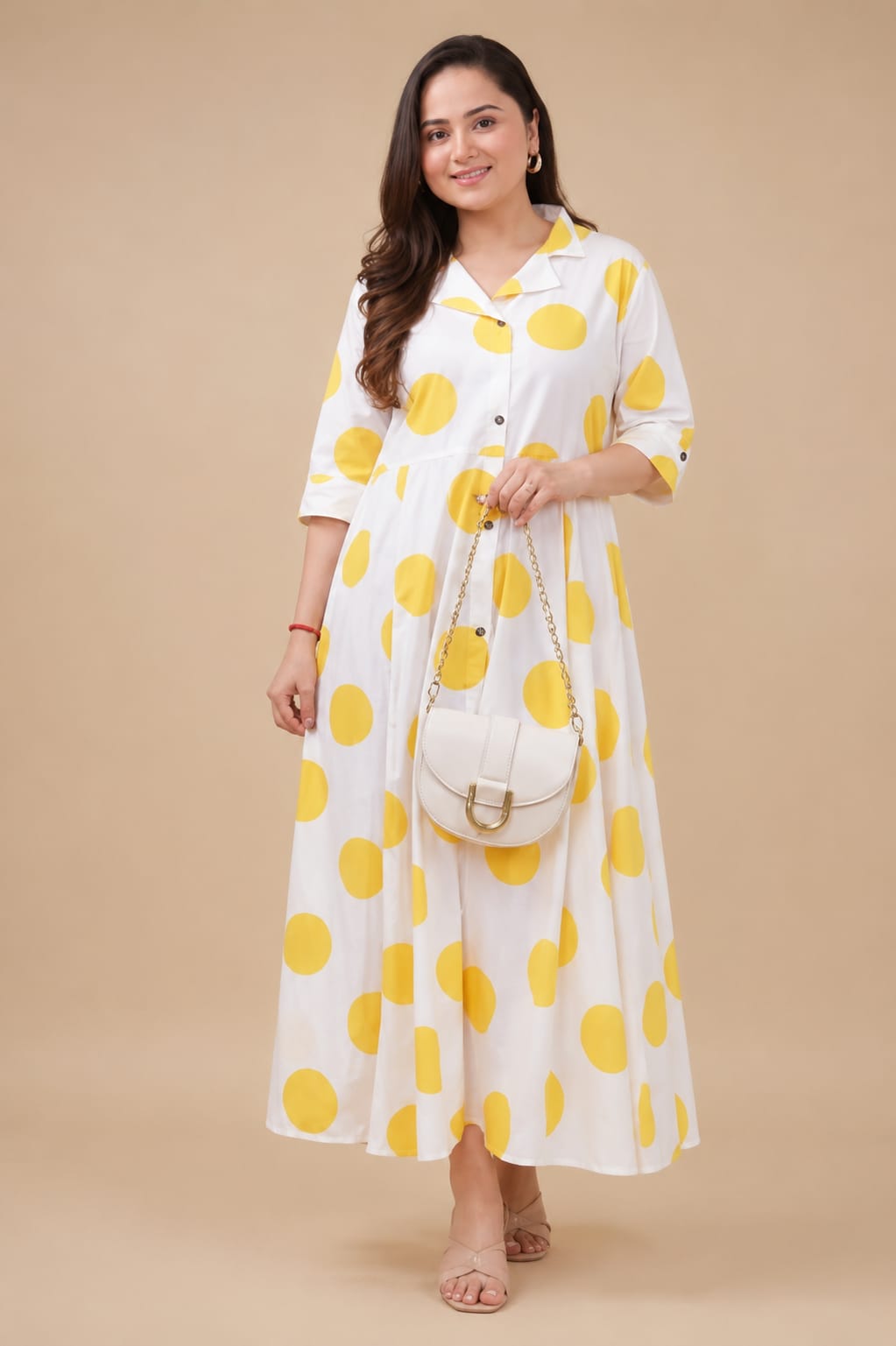 Yellow Polka Dots Cotton A Line Dress