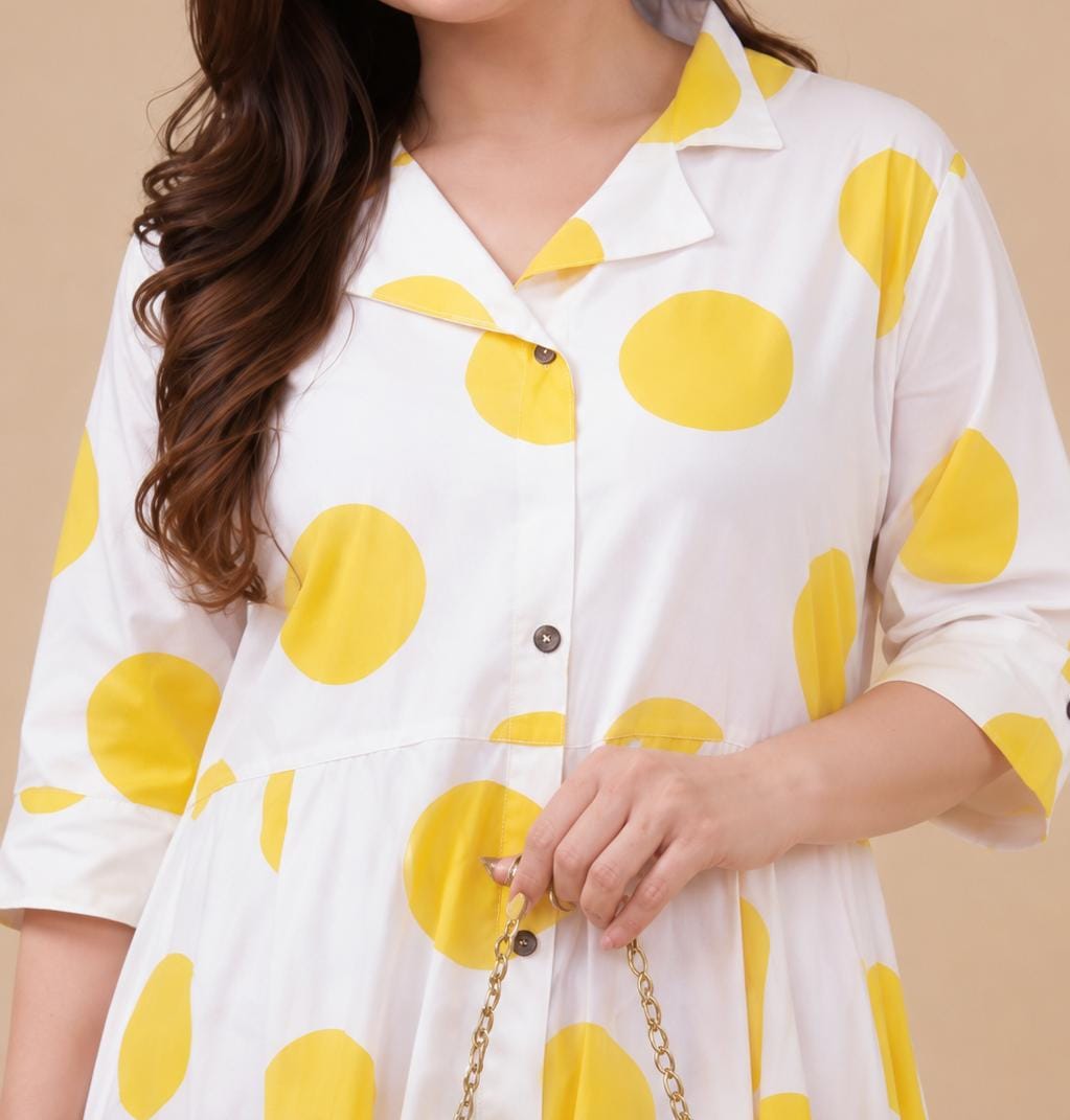 Yellow Polka Dots Cotton A Line Dress