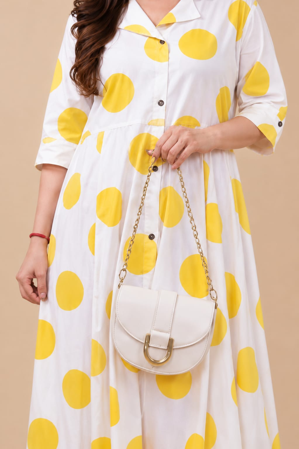 Yellow Polka Dots Cotton A Line Dress