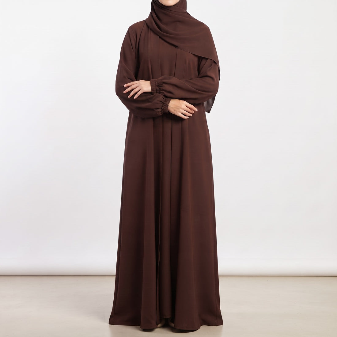 Aira - Kimono Abaya with attached inner - Dark Brown