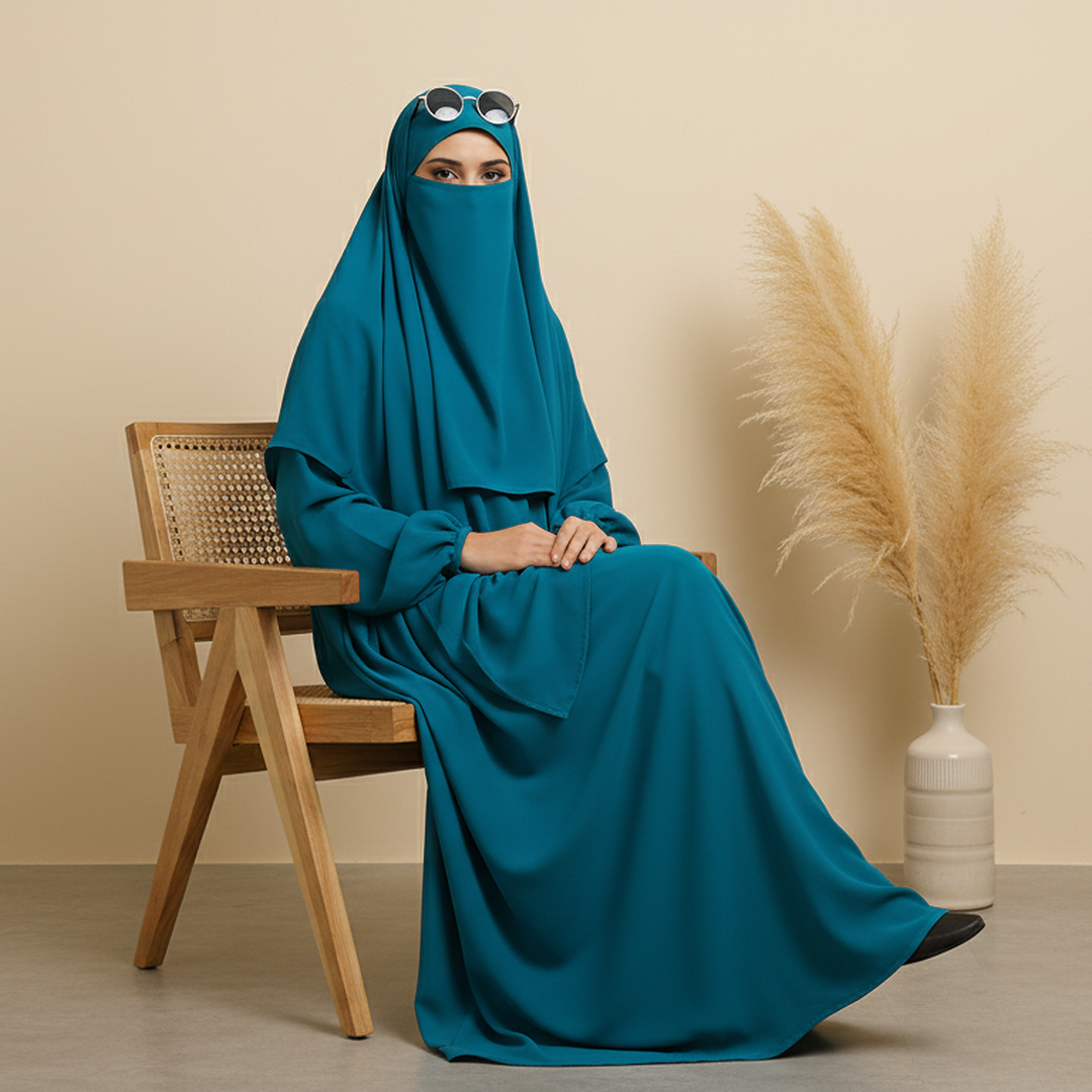 3 Piece Abaya Set (Abaya + Khimar + Niqab) - Zinc