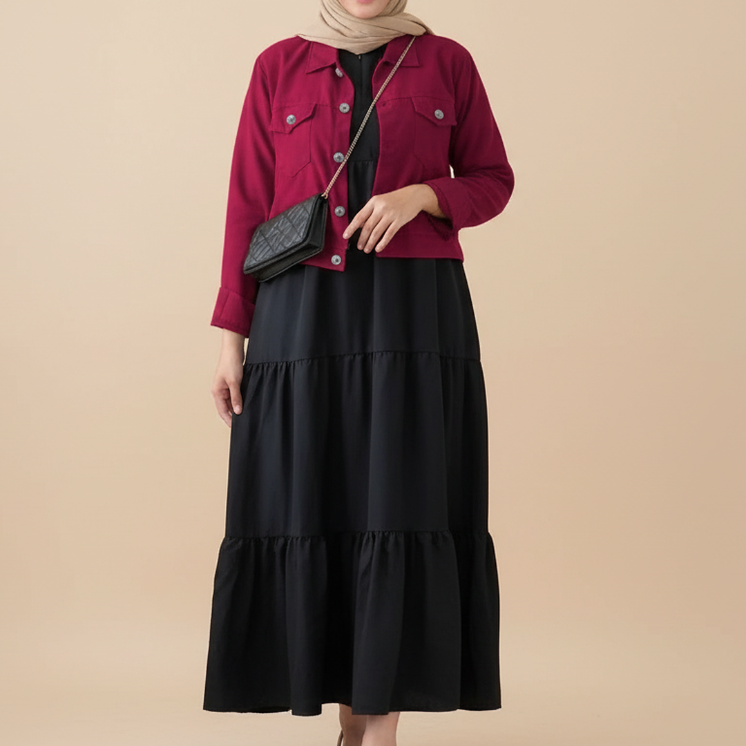 Frock+Jacket Duo- maroon/black