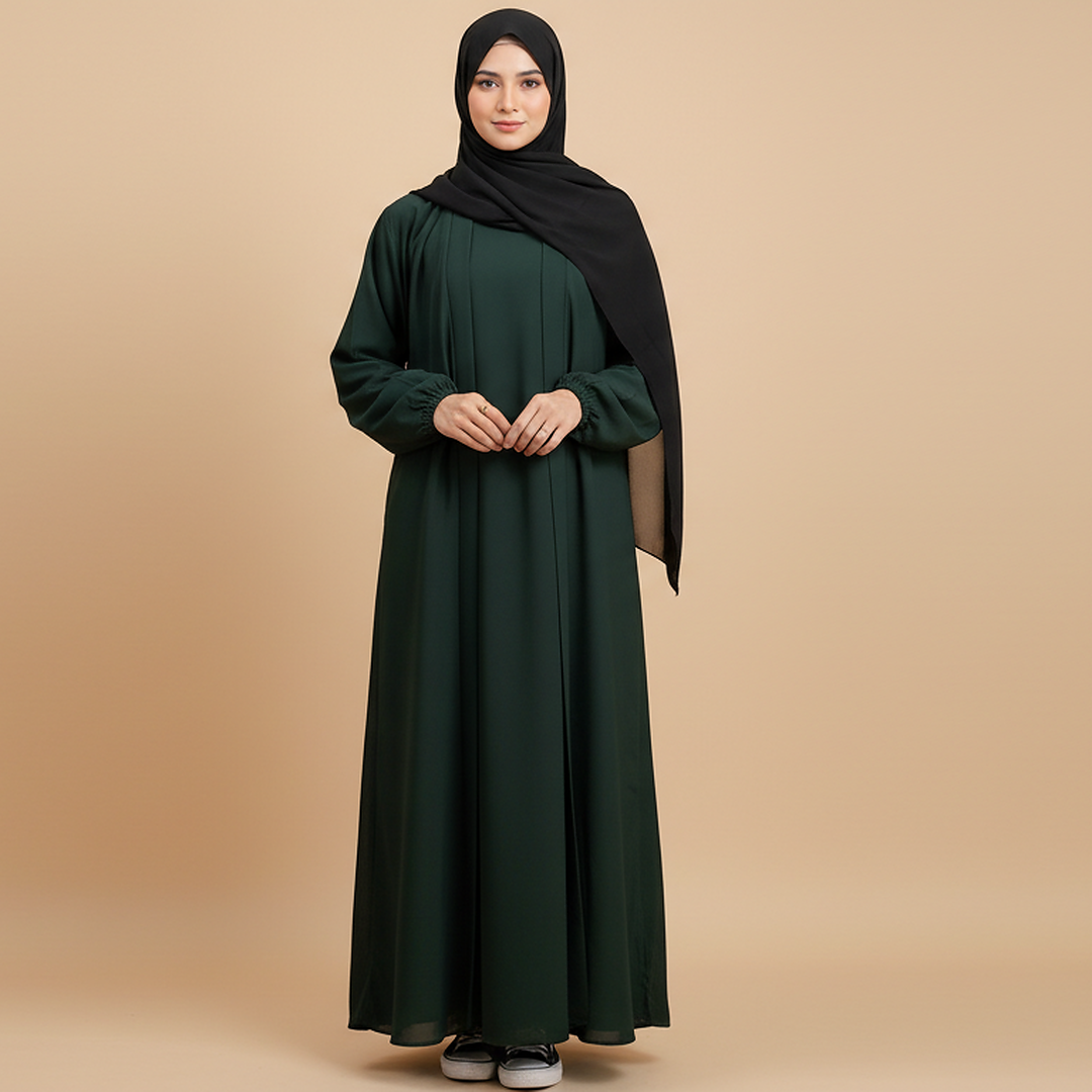 Aira - Kimono Abaya with attached inner - Deep Green