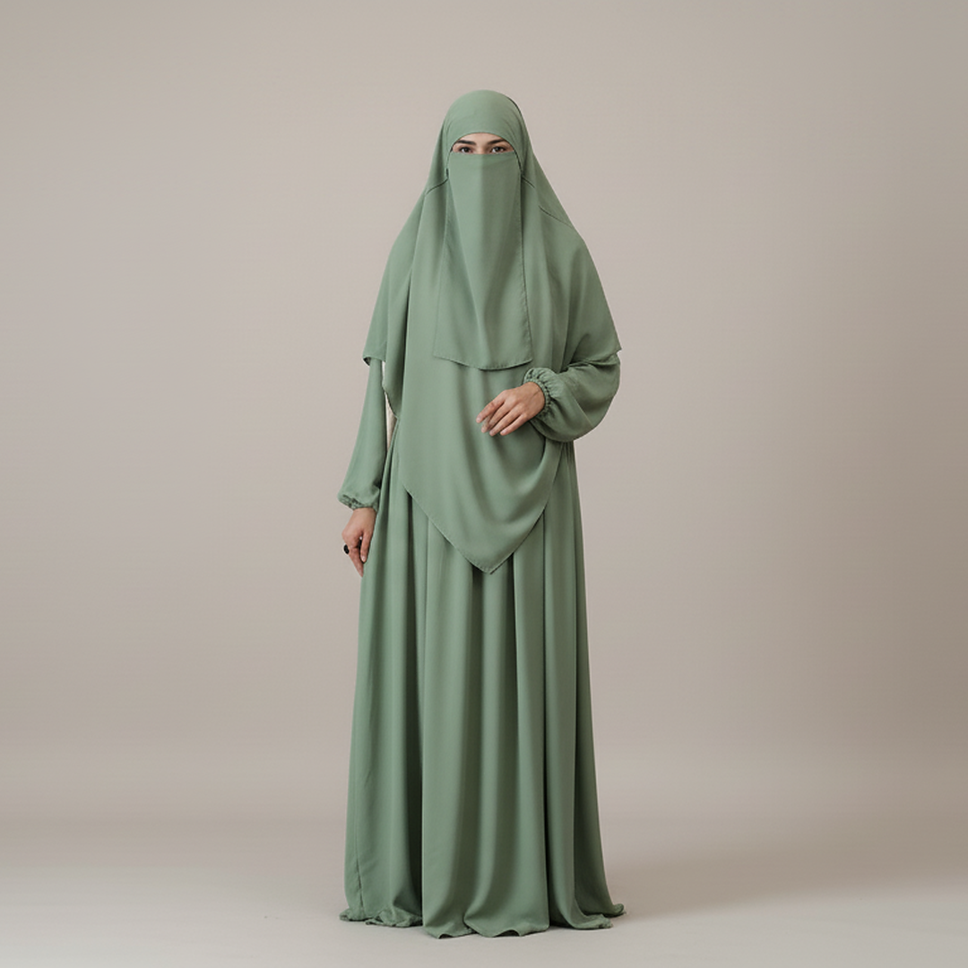 3 Piece Abaya Set (Abaya + Khimar + Niqab) - SAGE