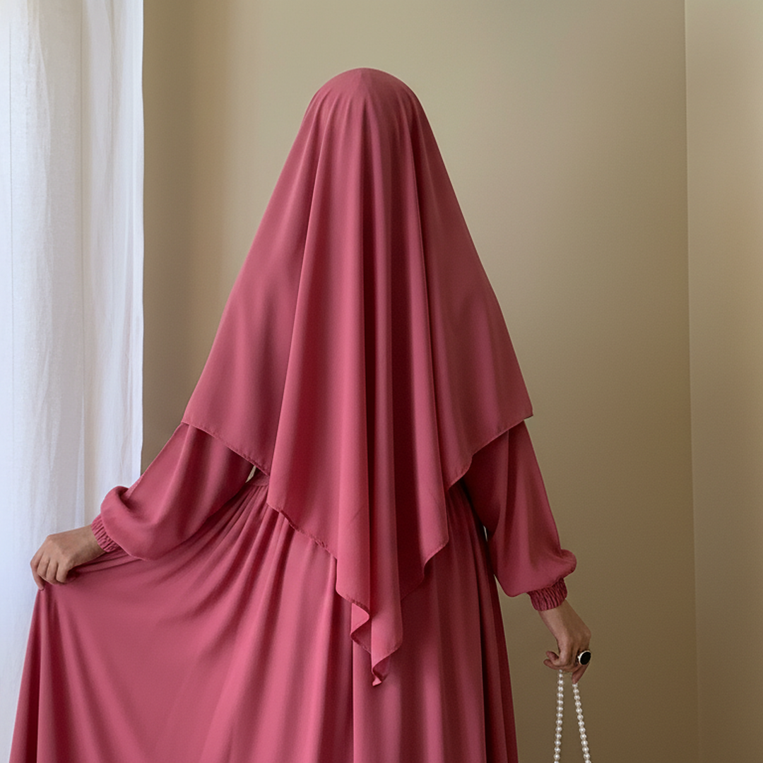 3 Piece Abaya Set (Abaya + Khimar + Niqab) - ROSE PINK