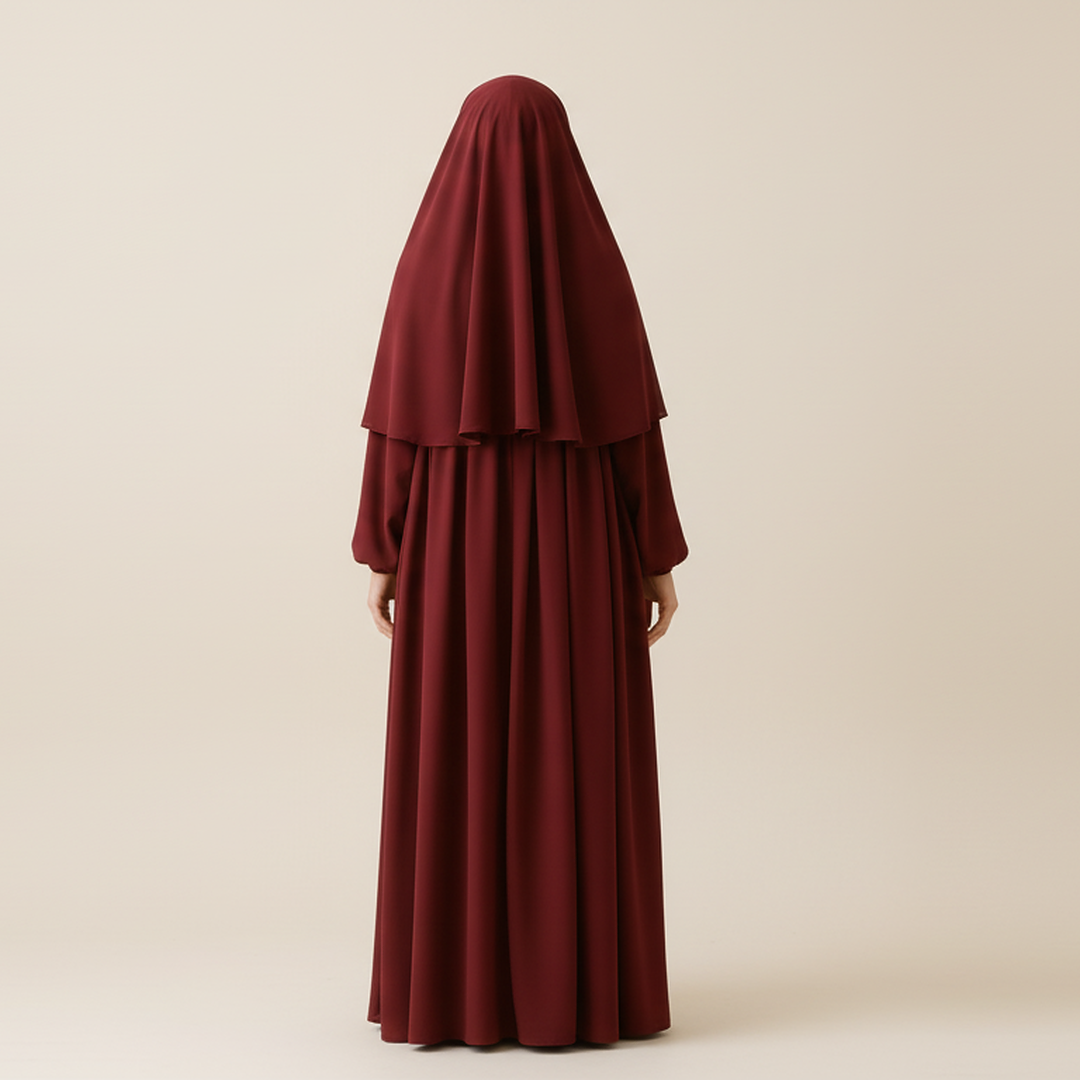 3 Piece Abaya Set (Abaya + Khimar + Niqab) - Maroon