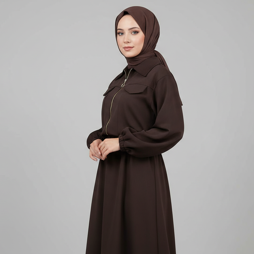 Two-Piece Fleece Modest Set – Dark Brown – the-stylefits