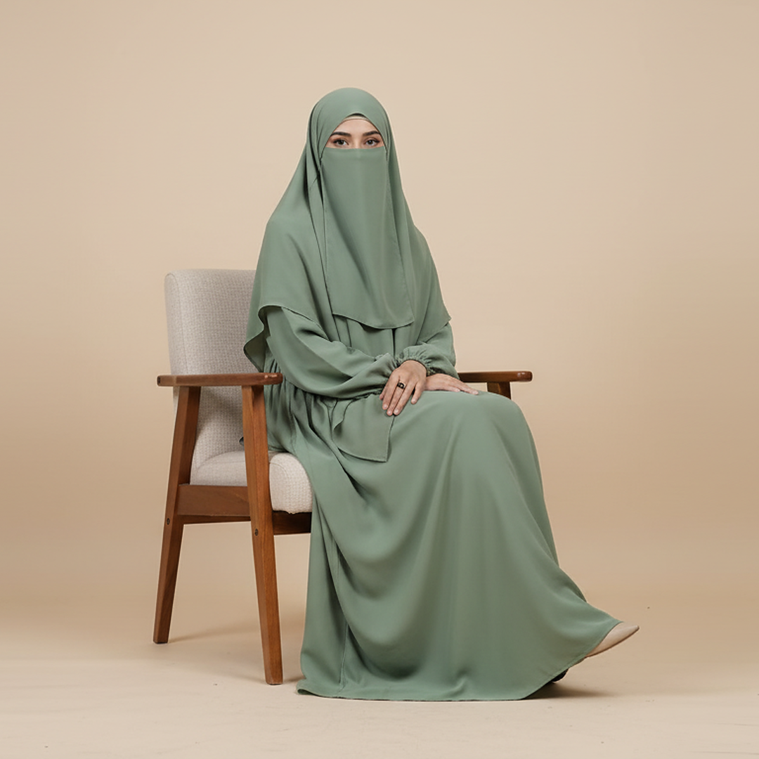 3 Piece Abaya Set (Abaya + Khimar + Niqab) - SAGE