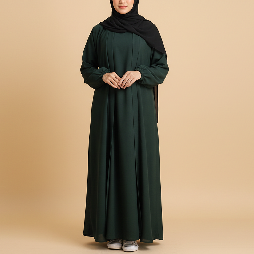 Aira - Kimono Abaya with attached inner - Deep Green
