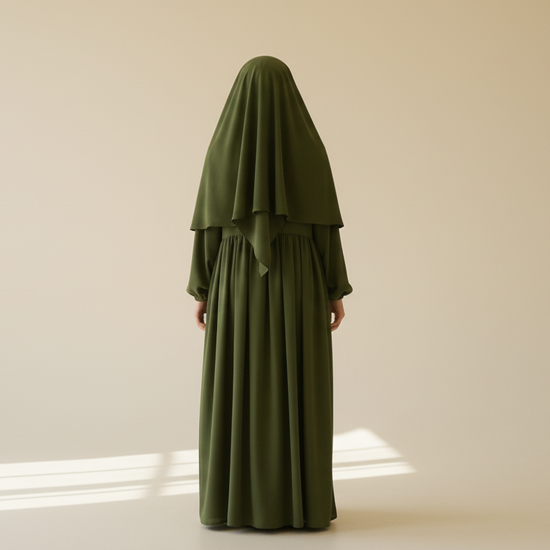 3 Piece Abaya Set (Abaya + Khimar + Niqab) - Olive