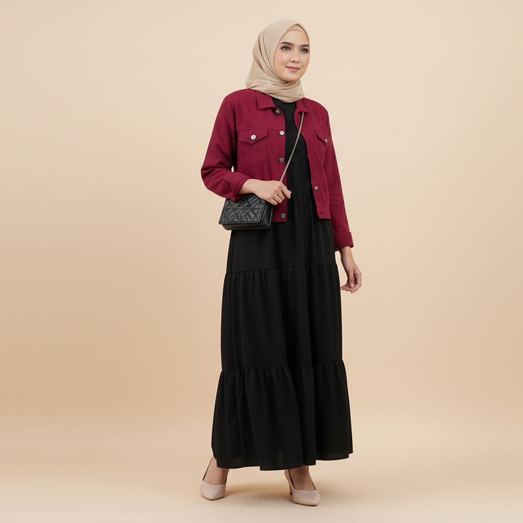 Frock+Jacket Duo- maroon/black
