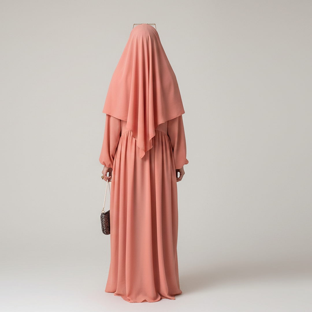 3 Piece Abaya Set (Abaya + Khimar + Niqab) - PEACH