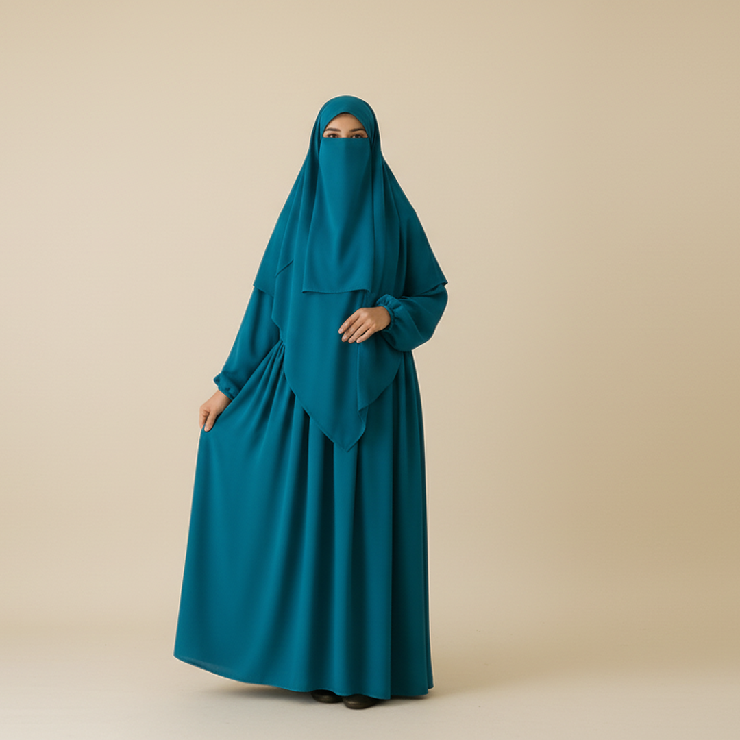 3 Piece Abaya Set (Abaya + Khimar + Niqab) - Zinc