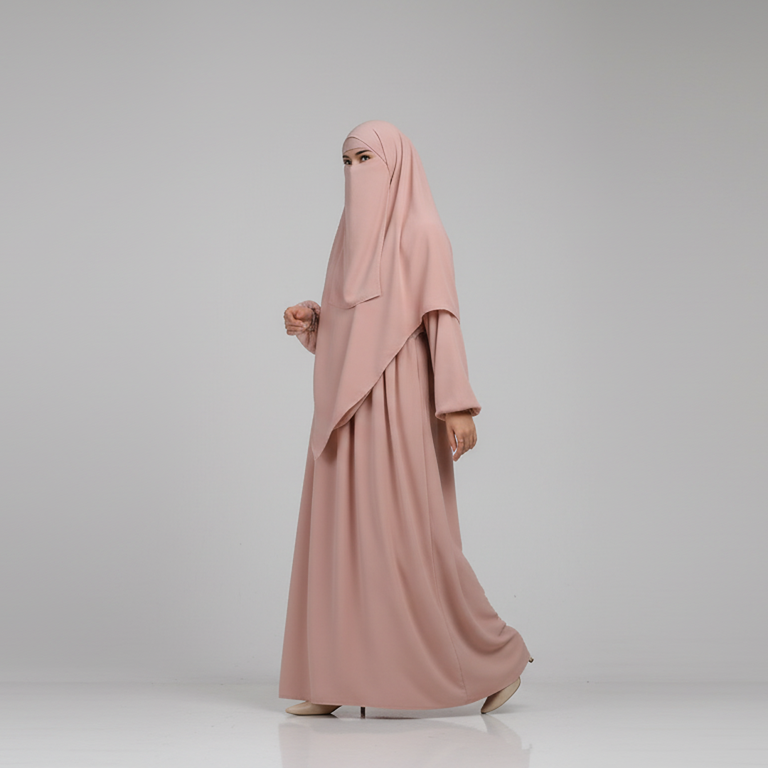 3 Piece Abaya Set (Abaya + Khimar + Niqab) - Rosewood