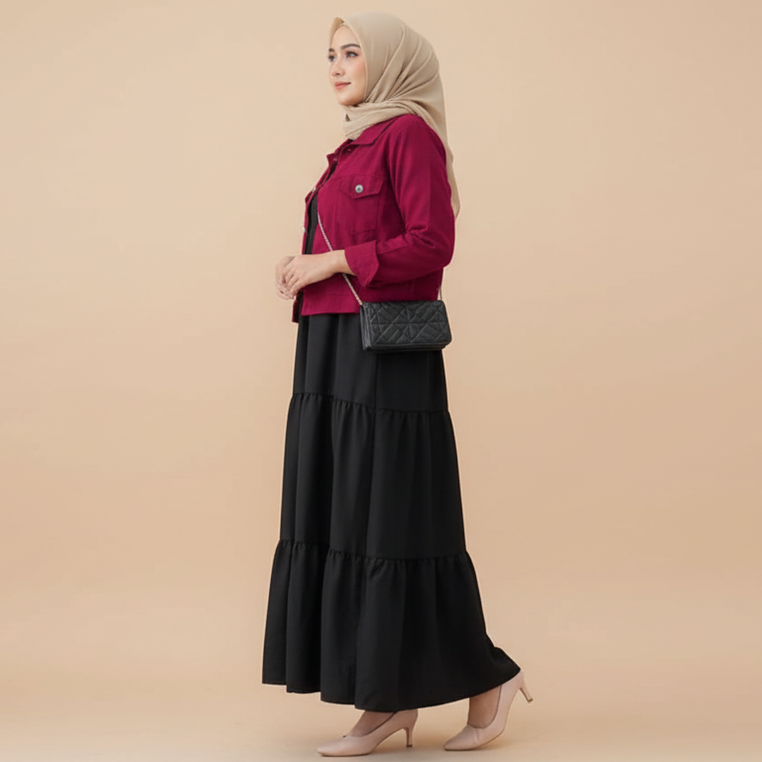 Frock+Jacket Duo- maroon/black