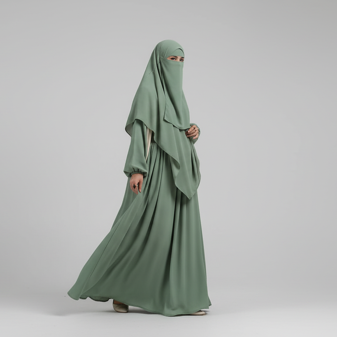3 Piece Abaya Set (Abaya + Khimar + Niqab) - SAGE