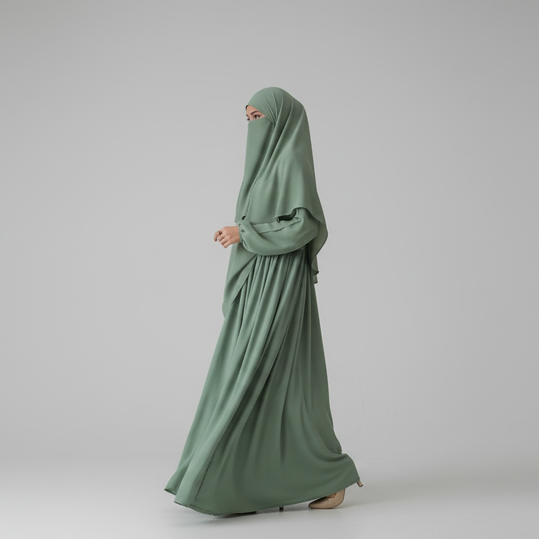 3 Piece Abaya Set (Abaya + Khimar + Niqab) - SAGE