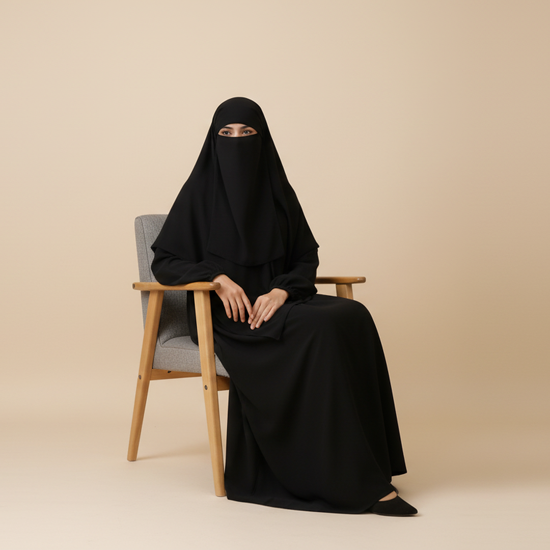 3 Piece Abaya Set (Abaya + Khimar + Niqab) - BLACK