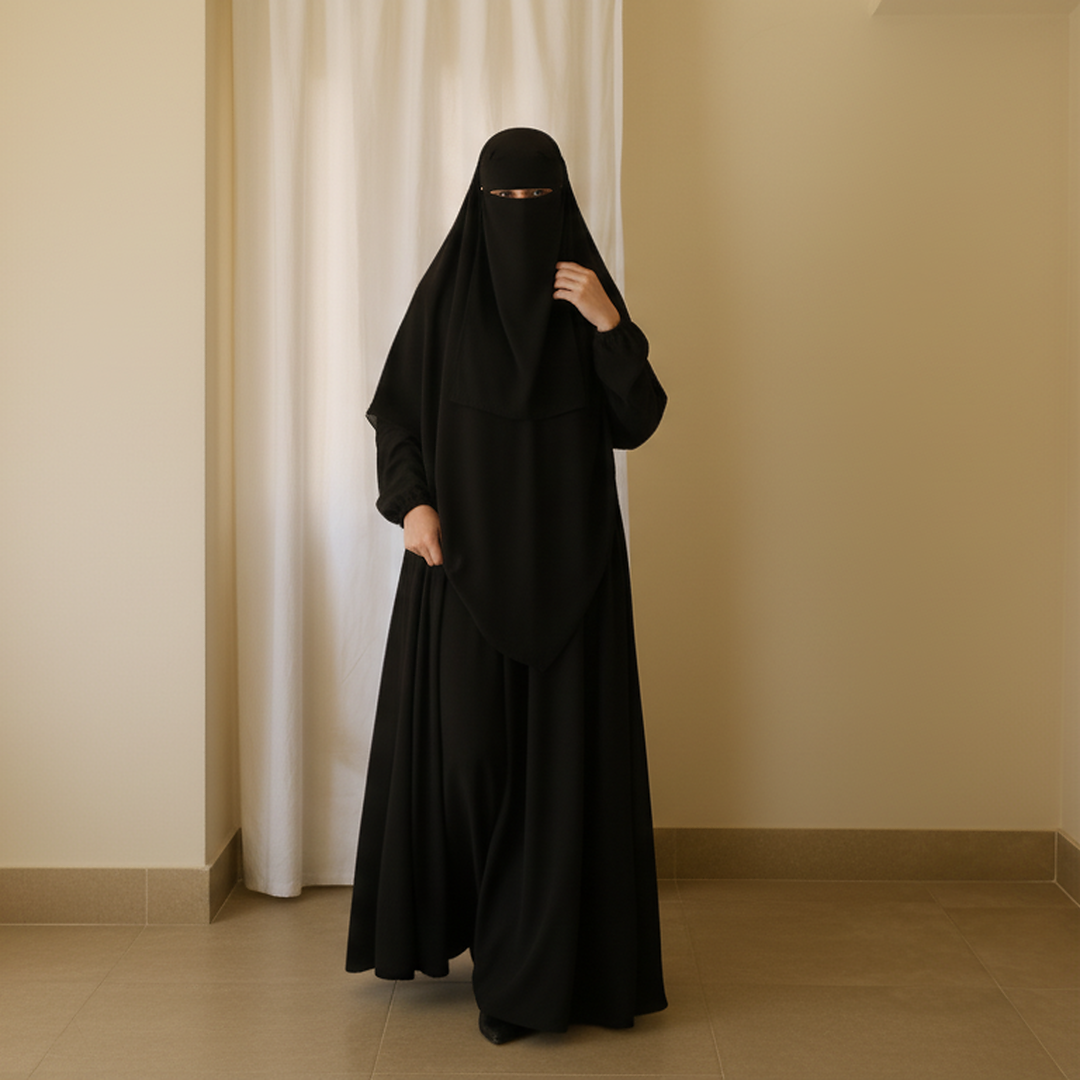 3 Piece Abaya Set (Abaya + Khimar + Niqab) - BLACK