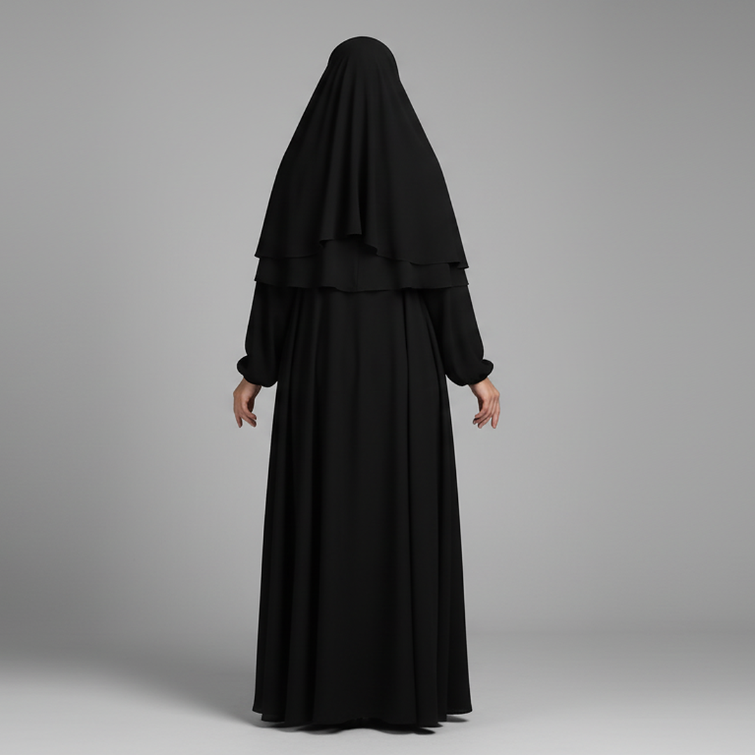 3 Piece Abaya Set (Abaya + Khimar + Niqab) - BLACK