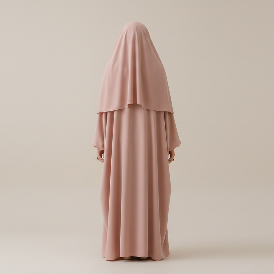 3 Piece Abaya Set (Abaya + Khimar + Niqab) - Rosewood