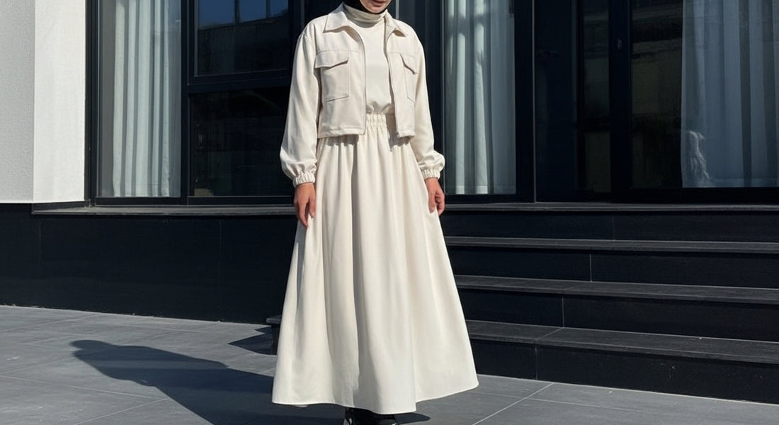 Two-Piece Fleece Modest Set- Cream